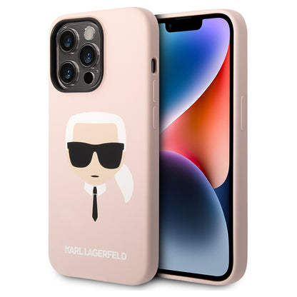 Pouzdro MagSafe pro Apple iPhone 14 Pro, Karl Lagerfeld, Silicone Karl Head, Růžové