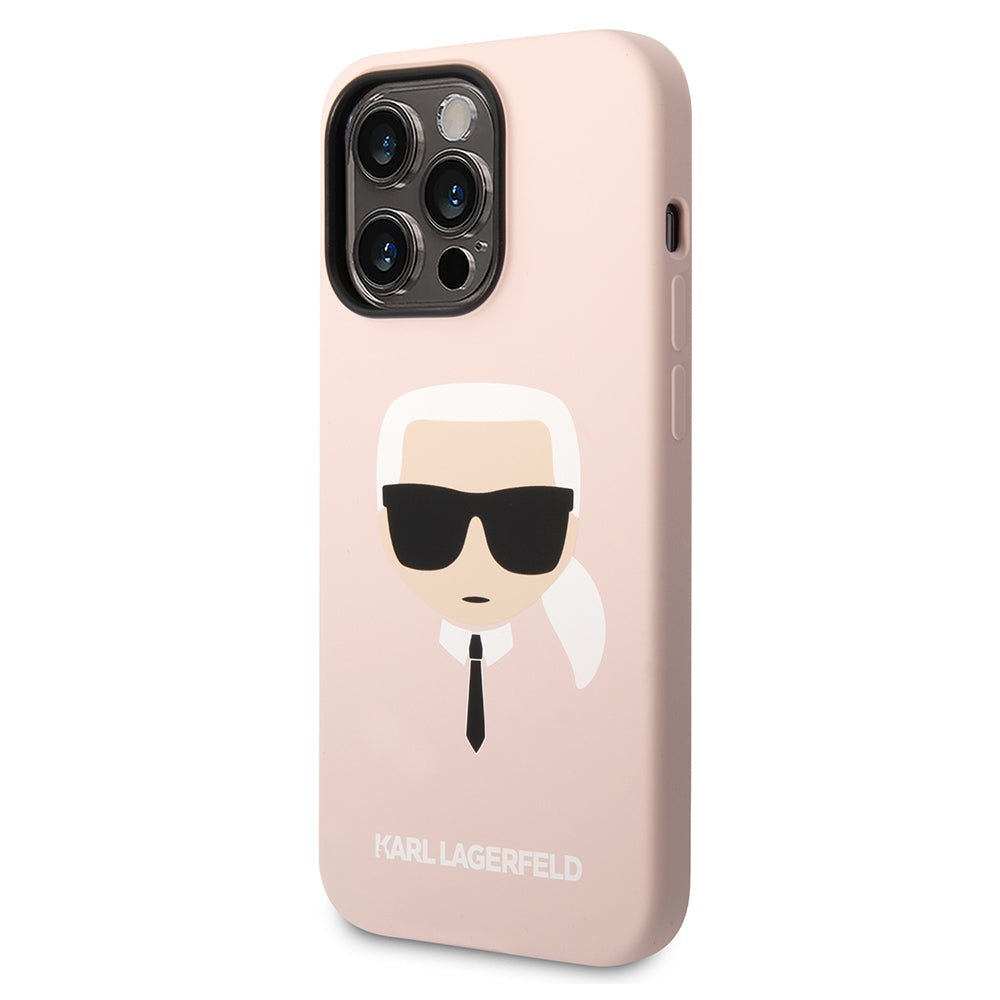 Pouzdro MagSafe pro Apple iPhone 14 Pro, Karl Lagerfeld, Silicone Karl Head, Růžové