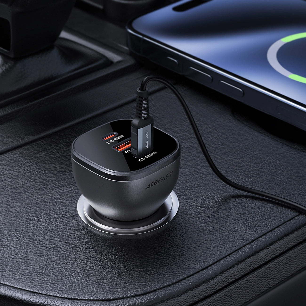 Auto nabíječka Acefast B14, 165W, 5A, 1 x USB-A - 2 x USB-C, Černá