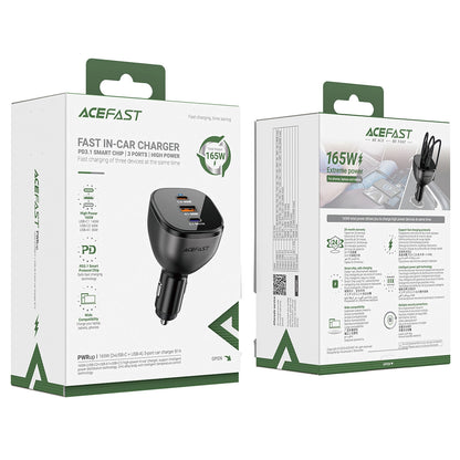 Auto nabíječka Acefast B14, 165W, 5A, 1 x USB-A - 2 x USB-C, Černá