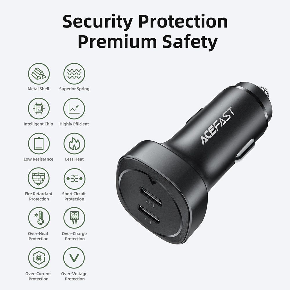 Auto nabíječka Acefast B2, 72W, 3A, 2 x USB-C, Černá