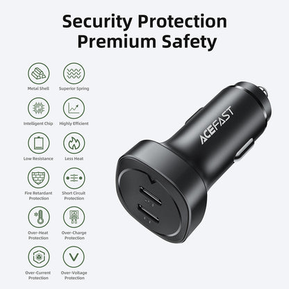 Auto nabíječka Acefast B2, 72W, 3A, 2 x USB-C, Černá