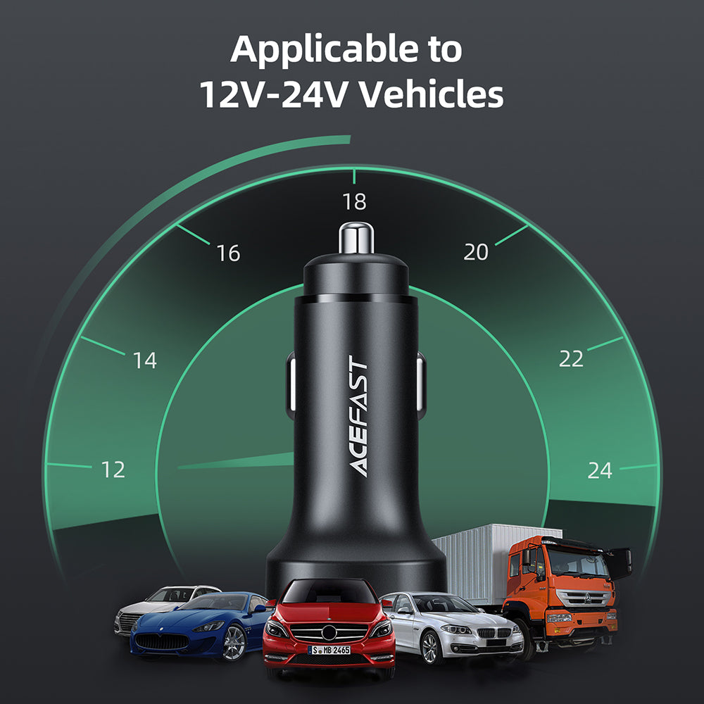 Auto nabíječka Acefast B2, 72W, 3A, 2 x USB-C, Černá