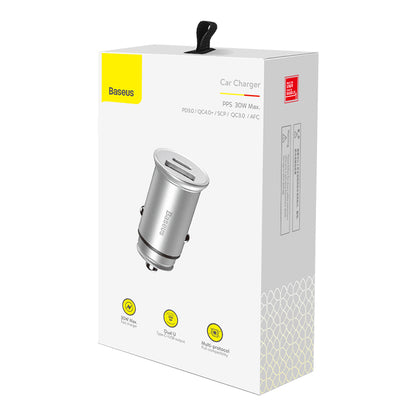 Incarcator Auto Baseus Circular Metal, 30W, 5A, 1 x USB-A - 1 x USB-C, Gri