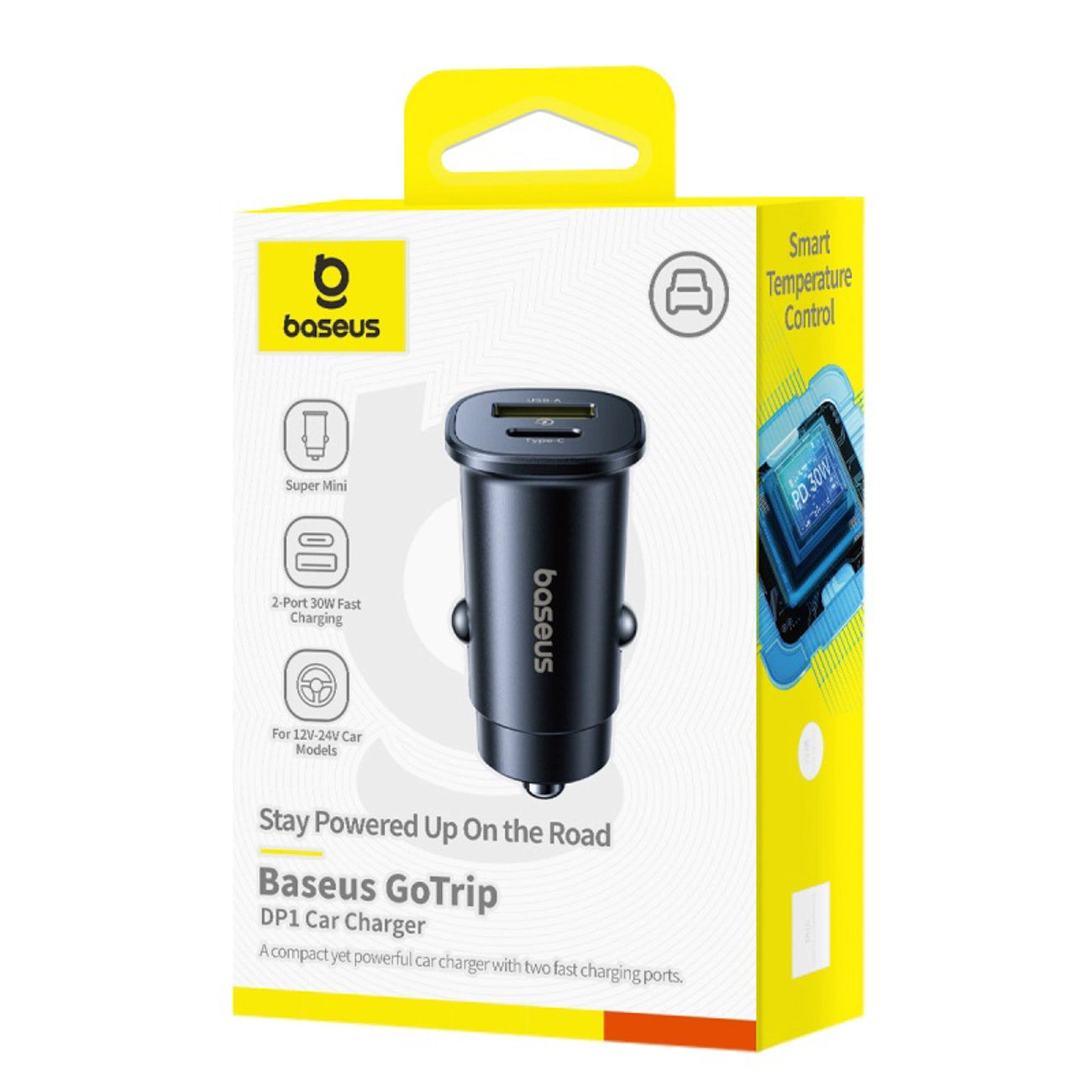 Auto nabíječka Baseus GoTrip, 30W, 3A, 1 x USB-A - 1 x USB-C, Černá