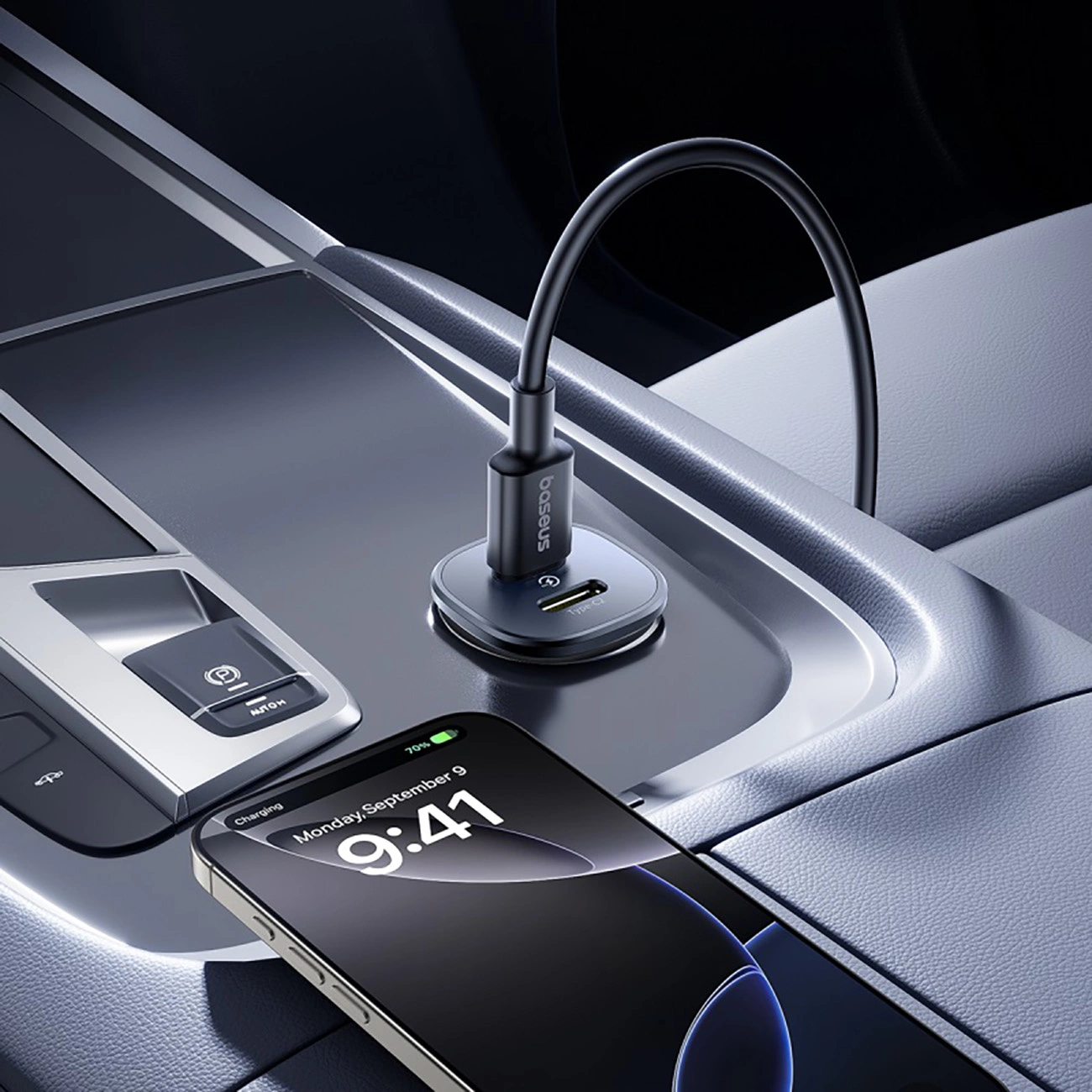 Auto nabíječka Baseus GoTrip, 30W, 3A, 2 x USB-C, Černá