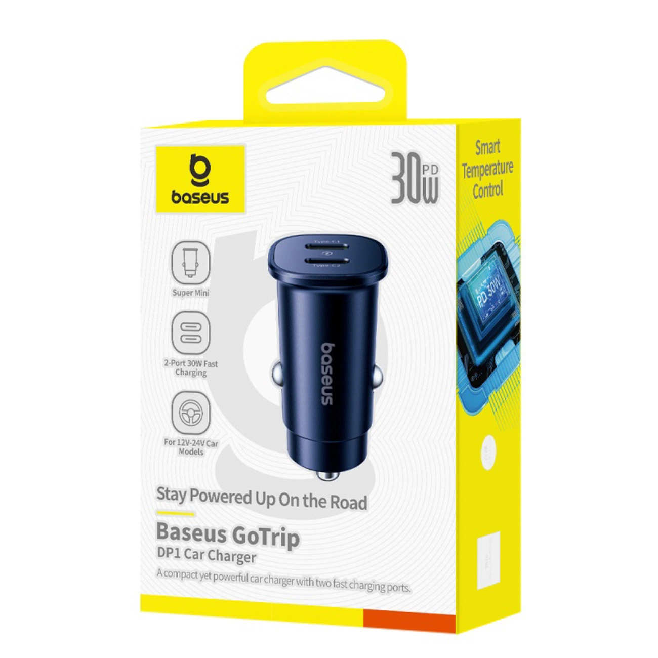 Auto nabíječka Baseus GoTrip, 30W, 3A, 2 x USB-C, Černá
