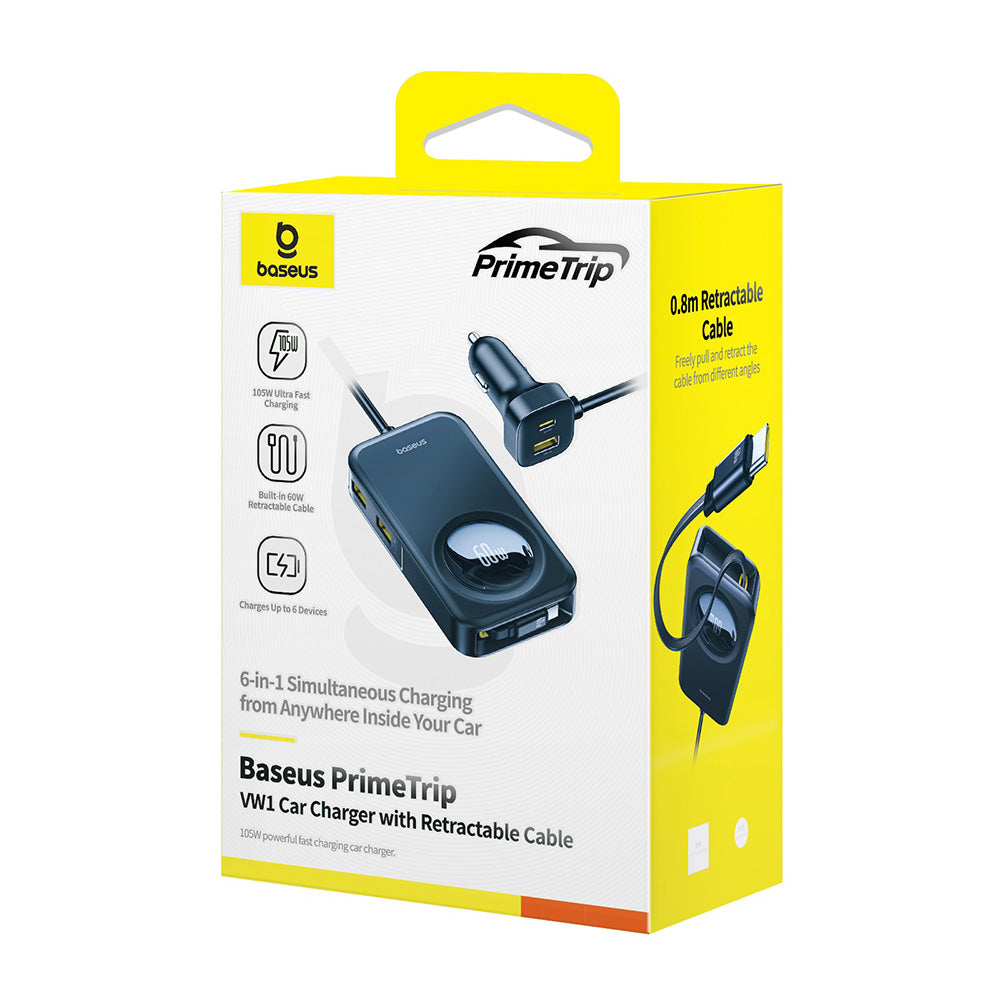Auto nabíječka Baseus PrimeTrip VW1, 105W, 3A, 3 x USB-A - 2 x USB-C, Černá C00069000121-00