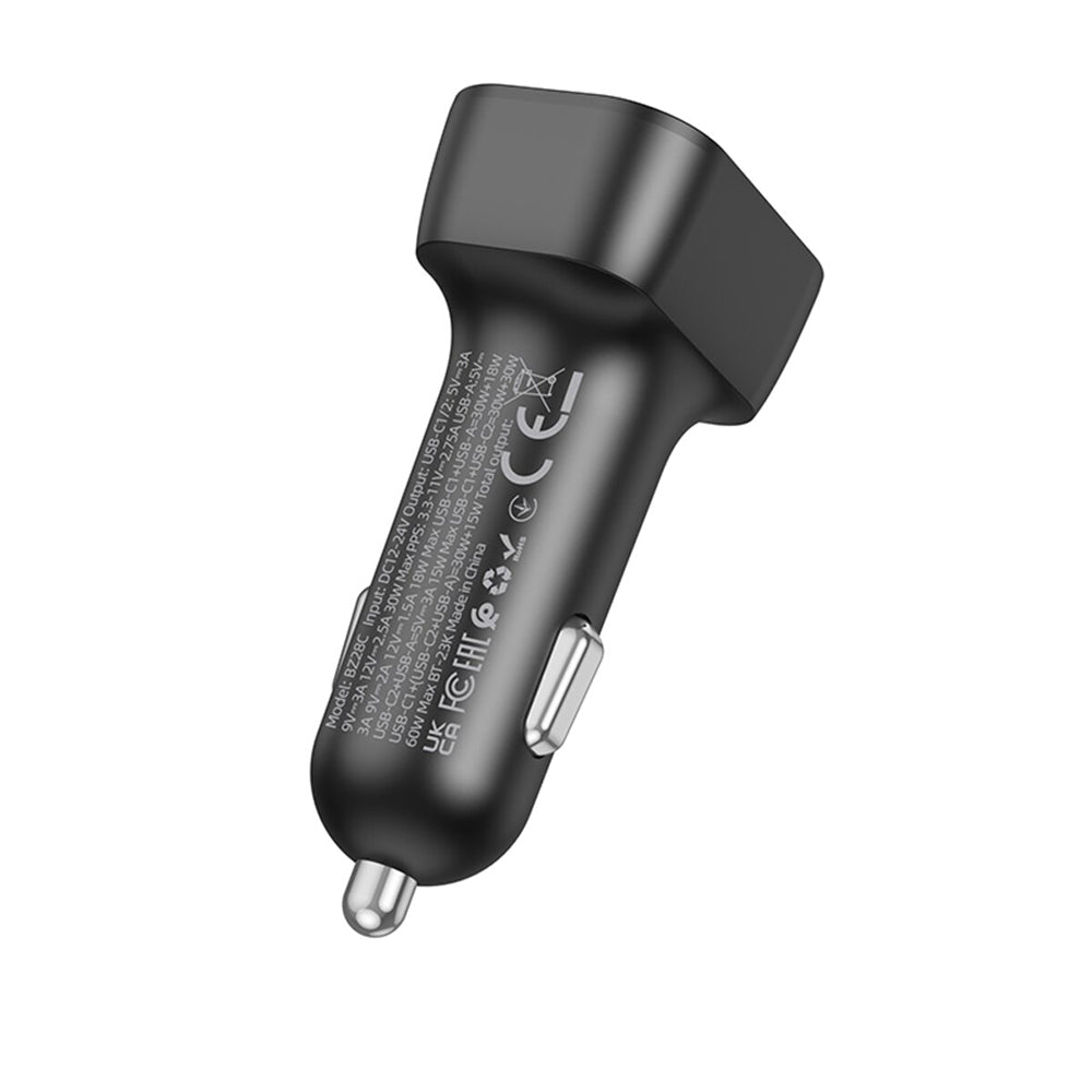 Auto nabíječka Borofone BZ28C Trophie, 60W, 3A, 1 x USB-A, 2 x USB-C, Černá