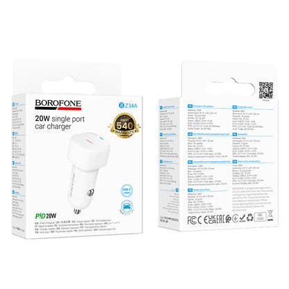 Auto nabíječka Borofone BZ34A Cloud, 20W, 3A, 1 x USB-C, Bílá