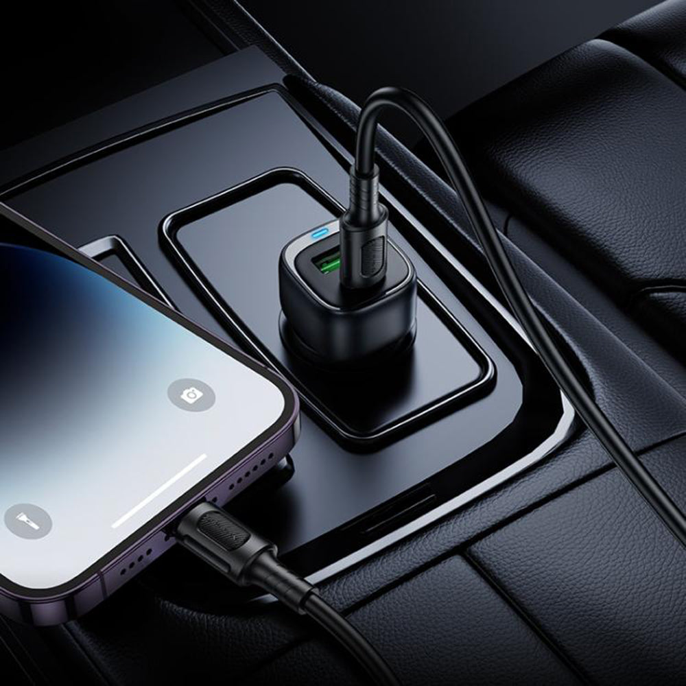 Auto nabíječka Borofone BZ34B Cloud, 38W, 3A, 1 x USB-A - 1 x USB-C, Černá