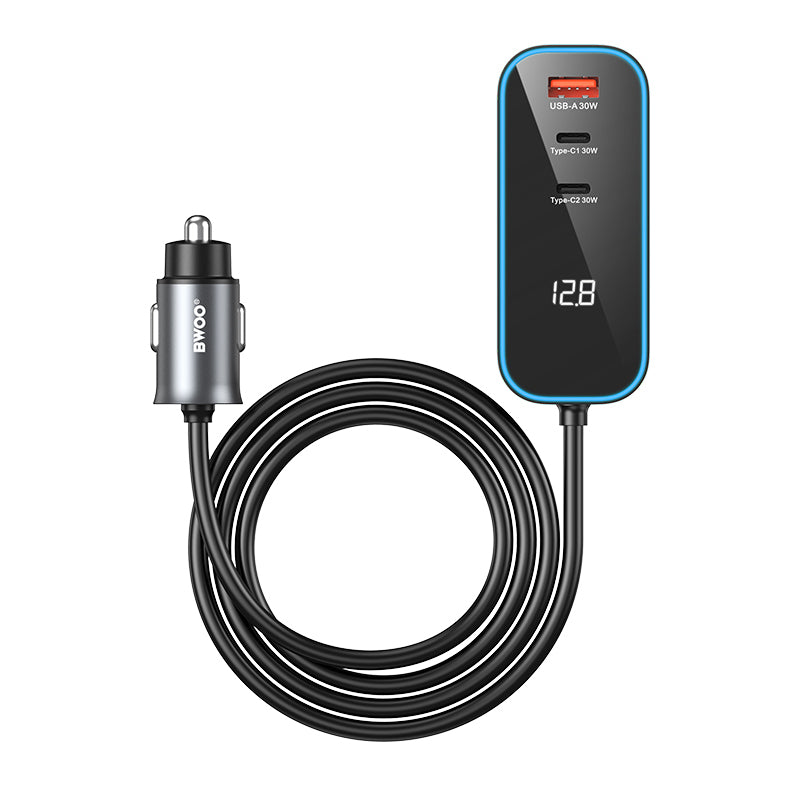 Auto nabíječka BWOO CC107 Display, 120W, 3A, 2 x USB-A - 2 x USB-C, Černá