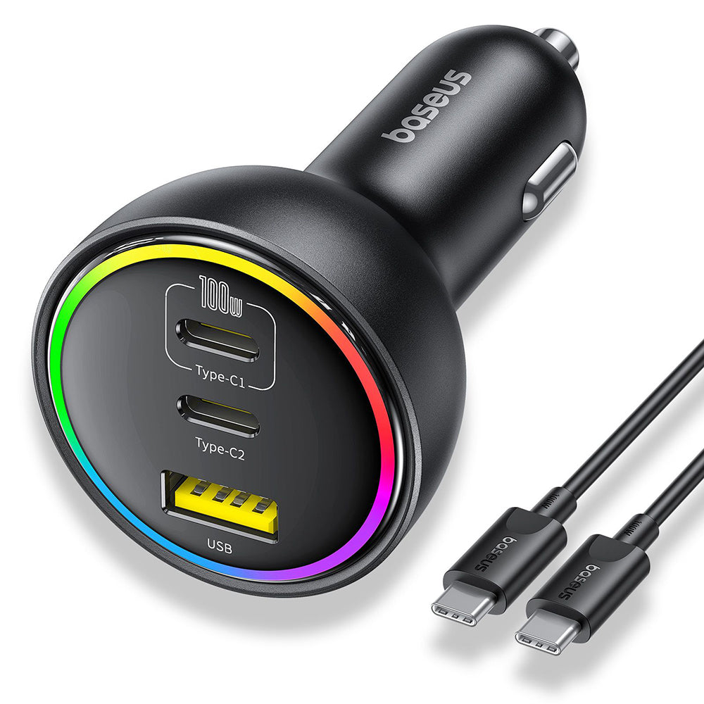 Auto nabíječka s USB-C kabelem Baseus, 152.5W, 5A, 1 x USB-A - 2 x USB-C, Černá C00036101111-00