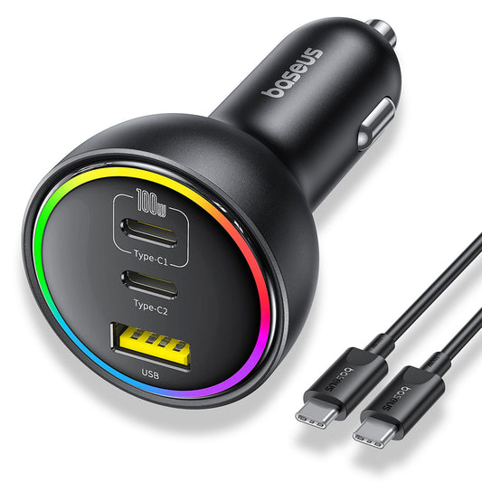 Auto nabíječka s USB-C kabelem Baseus, 152.5W, 5A, 1 x USB-A - 2 x USB-C, Černá C00036101111-00