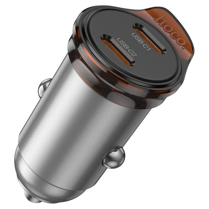 Autonabíječka s kabelem Lightning HOCO NZ16B, 45W, 3A, 2 x USB-C, Šedá