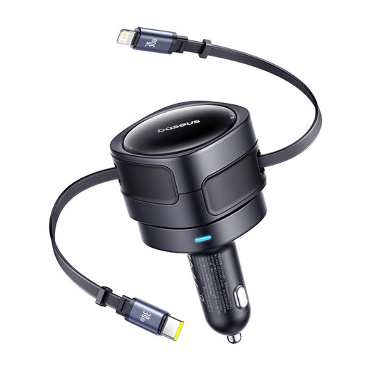 Auto nabíječka s kabelem USB-C / Lightning Baseus Enjoyment Max, 60W, 3A, Černá C00035507121-00