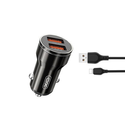 Auto nabíječka s kabelem USB-C XO Design CC48, 12W, 2.4A, 2 x USB-A, Šedá