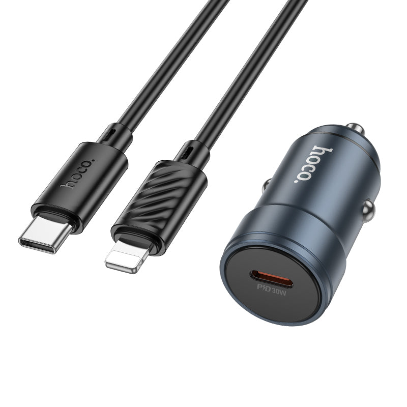 Auto nabíječka s kabelem Lightning HOCO Z57, 30W, 3A, 1 x USB-C, šedá