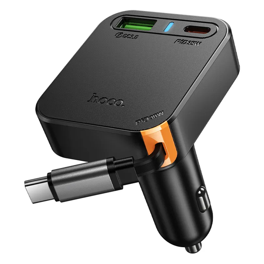 Auto nabíječka s kabelem USB-C HOCO NZ18, 65W, 3A, 1 x USB-A - 1 x USB-C, Černá