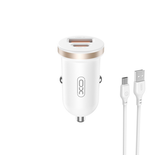 Auto nabíječka s kabelem USB-C XO Design CC56, 30W, 3A, 1 x USB-A - 1 x USB-C, Bílá