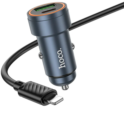 Auto nabíječka s kabelem Lightning HOCO Z57A, 30W, 3A, 1 x USB-A - 1 x USB-C, šedá
