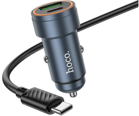 Auto nabíječka s kabelem USB-C HOCO Z57A, 30W, 3A, 1 x USB-A - 1 x USB-C, šedá