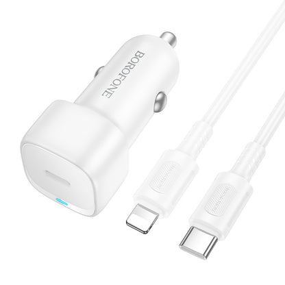 Autonabíječka s kabelem Lightning Borofone BZ34B Cloud, 20W, 3A, 1 x USB-A - 1 x USB-C, bílá