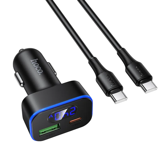Auto nabíječka s kabelem USB-C HOCO Z63B Display, 48W, 3A, 1 x USB-A - 1 x USB-C, Černá