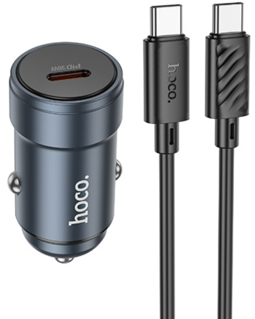 Autonabíječka s kabelem USB-C HOCO Z57, 30W, 3A, 1 x USB-C, šedá