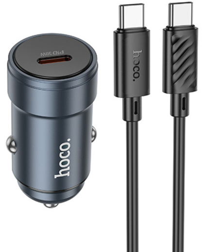 Autonabíječka s kabelem USB-C HOCO Z57, 30W, 3A, 1 x USB-C, šedá