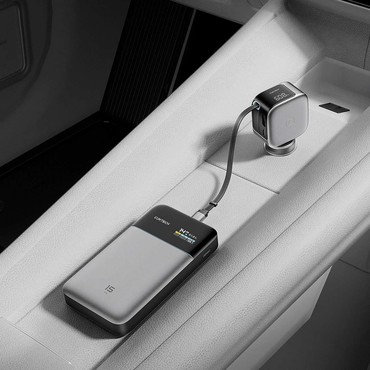 Auto nabíječka s USB-C kabelem Cuktech CC903P Display, 100W, 5A, 1 x USB-A - 1 x USB-C, šedá