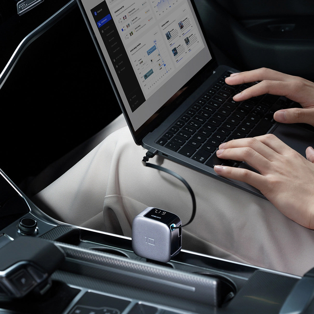 Auto nabíječka s USB-C kabelem Cuktech CC903P Display, 100W, 5A, 1 x USB-A - 1 x USB-C, šedá
