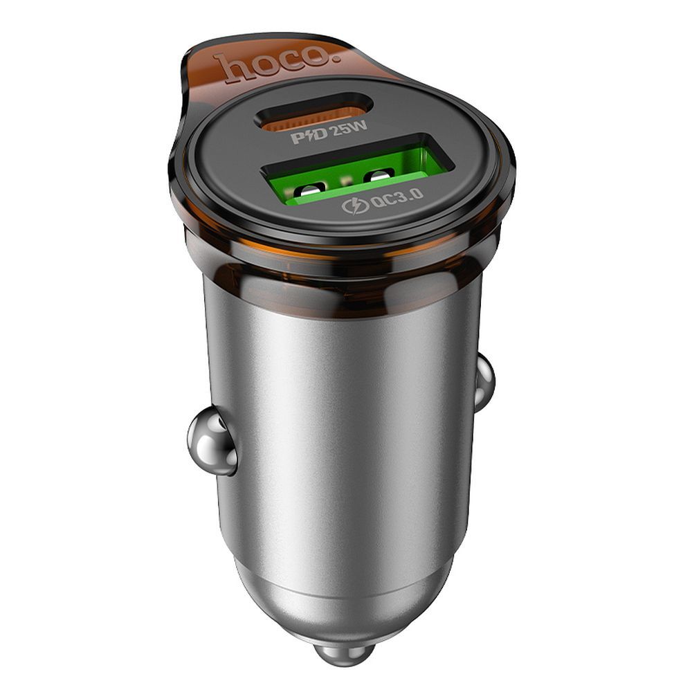 Auto nabíječka s kabelem USB-C HOCO NZ16A, 43W, 3A, 1 x USB-A - 1 x USB-C, šedá