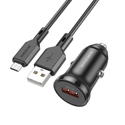 Auto nabíječka s microUSB kabelem Borofone BZ18, 18W, 3A, 1 x USB-A, Černá