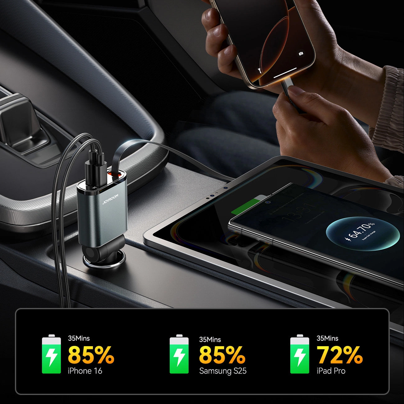 Autonabíječka s kabelem USB-C Joyroom JR-CCL07, 30W, 3A, 1 x USB-A - 1 x USB-C, šedá