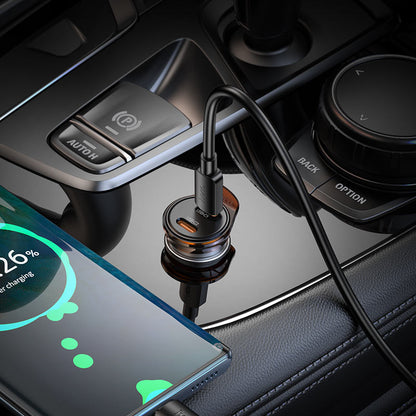 Autonabíječka s kabelem Lightning HOCO NZ16B, 45W, 3A, 2 x USB-C, Šedá