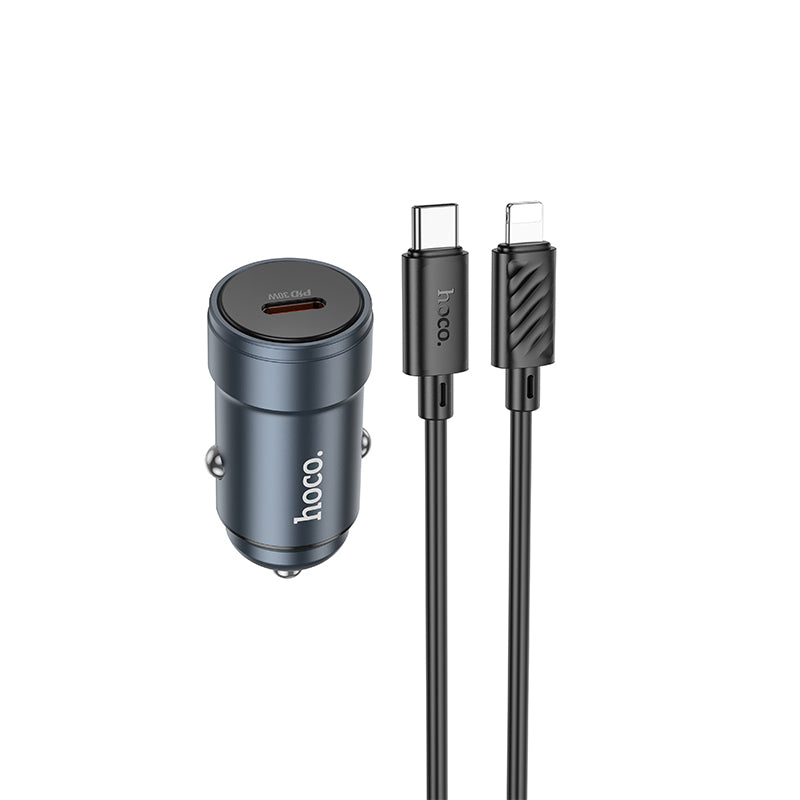 Auto nabíječka s kabelem Lightning HOCO Z57, 30W, 3A, 1 x USB-C, šedá