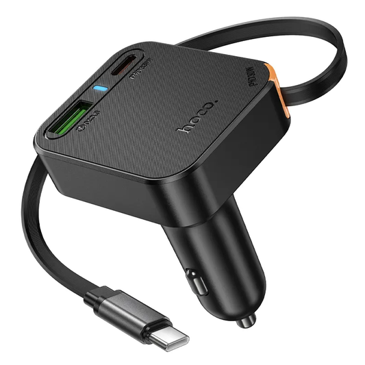 Auto nabíječka s kabelem USB-C HOCO NZ18, 65W, 3A, 1 x USB-A - 1 x USB-C, Černá