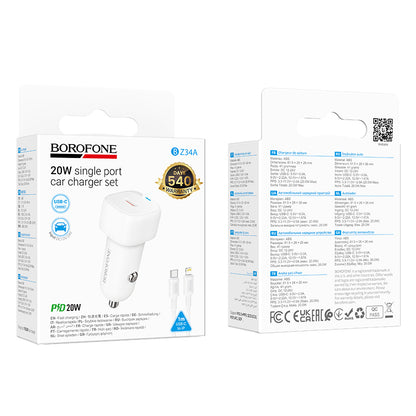Autonabíječka s kabelem Lightning Borofone BZ34B Cloud, 20W, 3A, 1 x USB-A - 1 x USB-C, bílá