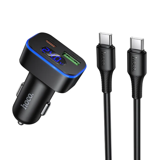 Auto nabíječka s kabelem USB-C HOCO Z63B Display, 48W, 3A, 1 x USB-A - 1 x USB-C, Černá