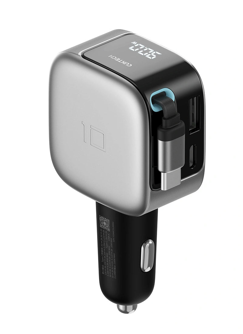 Auto nabíječka s USB-C kabelem Cuktech CC903P Display, 100W, 5A, 1 x USB-A - 1 x USB-C, šedá