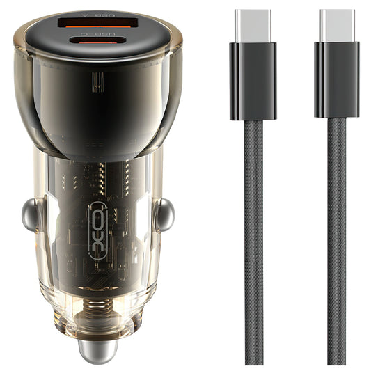 Auto nabíječka s kabelem USB-C XO Design CC60, 60W, 3A, 1 x USB-A - 1 x USB-C, Černá