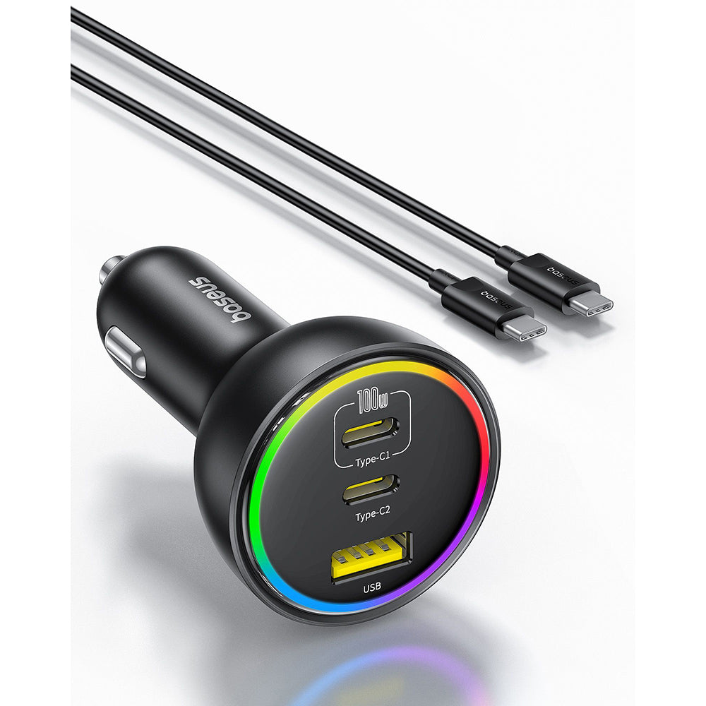Auto nabíječka s USB-C kabelem Baseus, 152.5W, 5A, 1 x USB-A - 2 x USB-C, Černá C00036101111-00