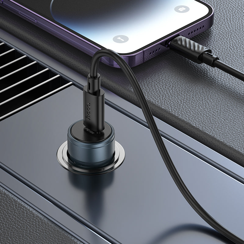 Auto nabíječka s kabelem Lightning HOCO Z57, 30W, 3A, 1 x USB-C, šedá