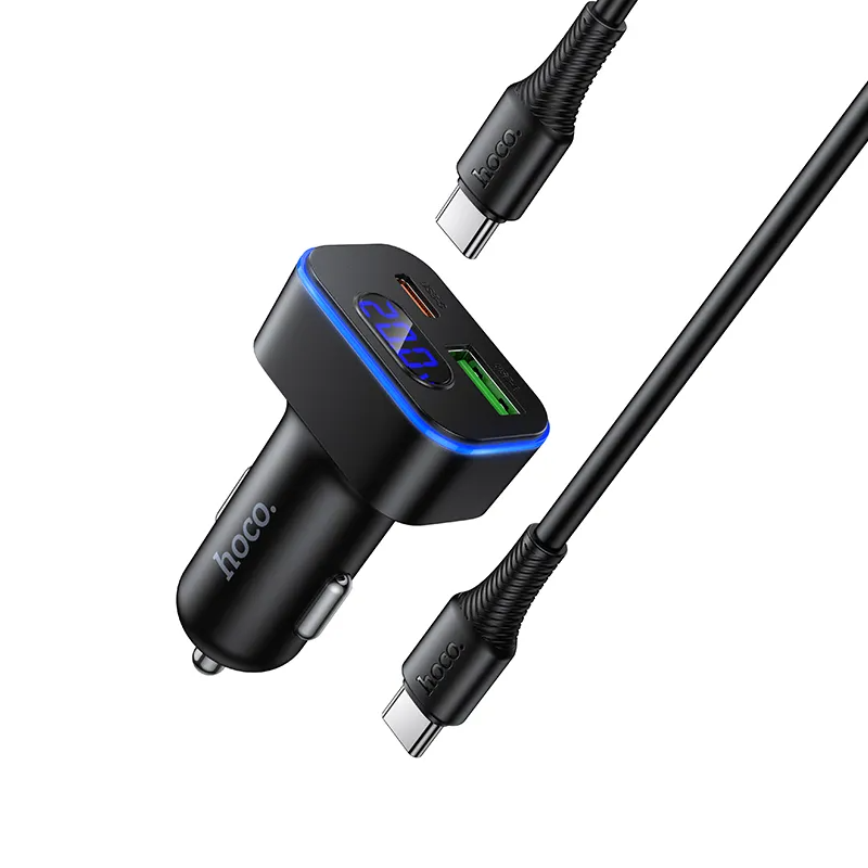 Car Charger with USB-C Cable HOCO Z63B Display, 48W, 3A, 1 x USB-A - 1 x USB-C, Black