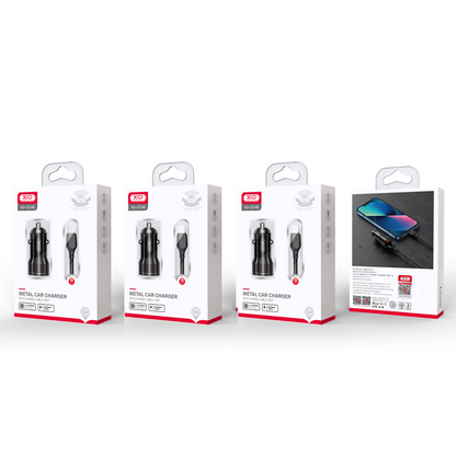 Auto nabíječka s kabelem USB-C XO Design CC48, 12W, 2.4A, 2 x USB-A, Šedá