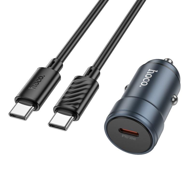 Autonabíječka s kabelem USB-C HOCO Z57, 30W, 3A, 1 x USB-C, šedá