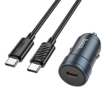 Autonabíječka s kabelem USB-C HOCO Z57, 30W, 3A, 1 x USB-C, šedá