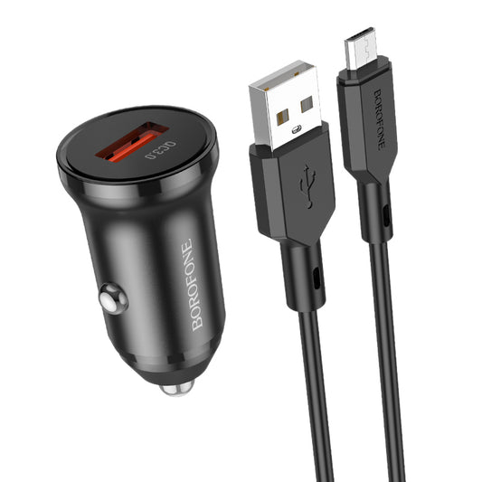 Auto nabíječka s microUSB kabelem Borofone BZ18, 18W, 3A, 1 x USB-A, Černá