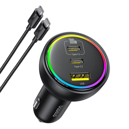 Auto nabíječka s USB-C kabelem Baseus, 152.5W, 5A, 1 x USB-A - 2 x USB-C, Černá C00036101111-00